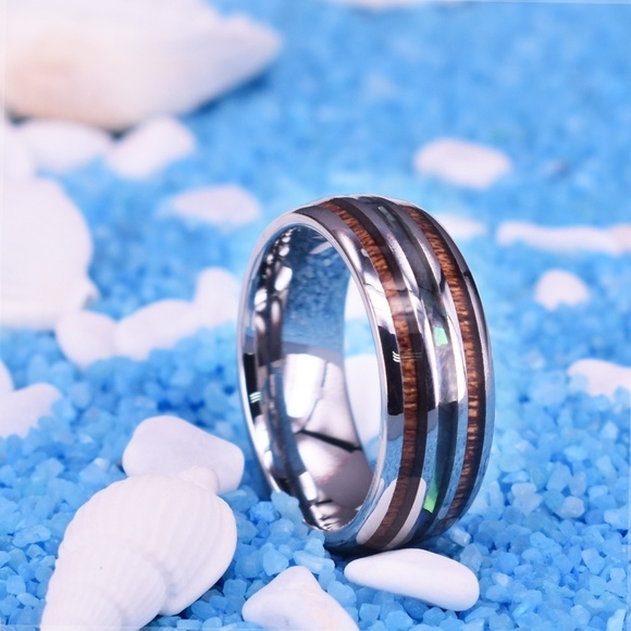 Tungsten Hawaiian Koa Wood Abolone Ring B16 - Picture 3 of 9